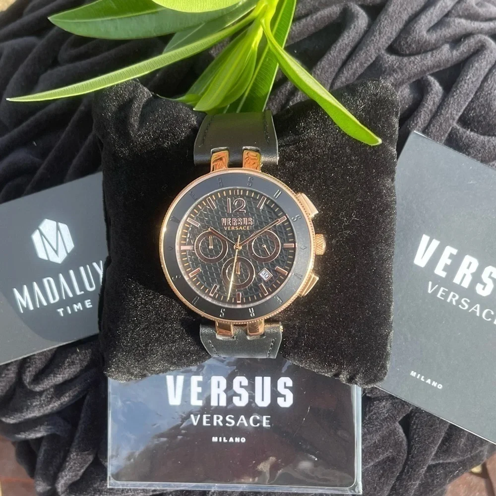 NWT 𝅺Versus Versace Stainless Steel Chronograph Leather Strap Rose Gold